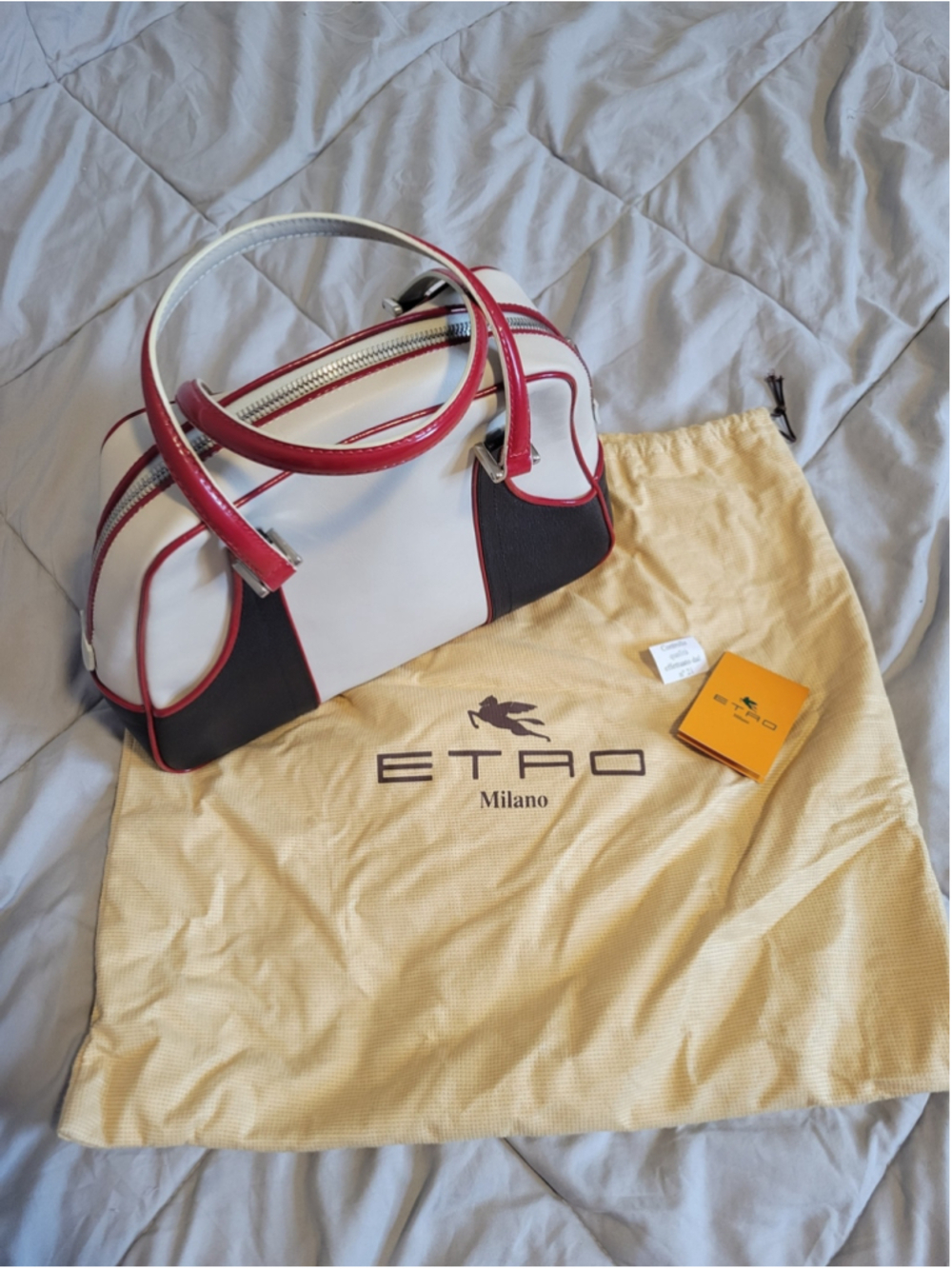 ETRO White and Red Leather Dome Satchel Vintage